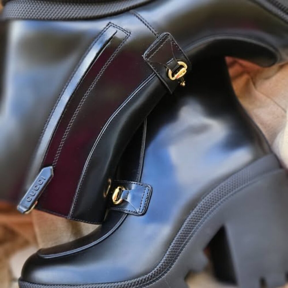 Gucci Horsebit Ankle Boots Black Leather Square Toe Lug Sole Size 36.5 / US 6.5 - Picture 5 of 14